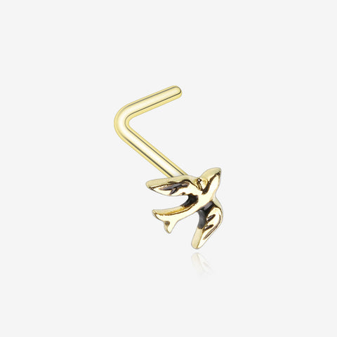 Golden Dainty Swallow Bird L-Shaped Nose Ring-Gold