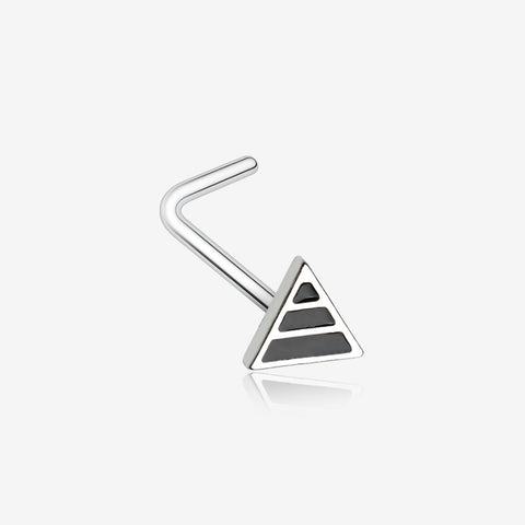 Triple Black Stripe Triangle L-Shaped Ring-Steel