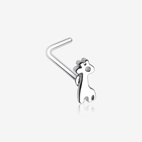 Adorable Dainty Giraffe L-Shaped Nose Ring-Steel