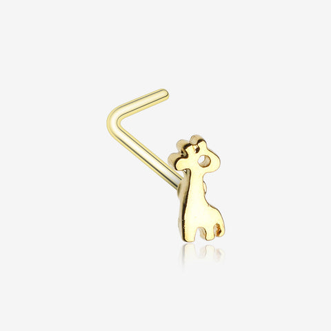 Golden Adorable Dainty Giraffe L-Shaped Nose Ring-Gold