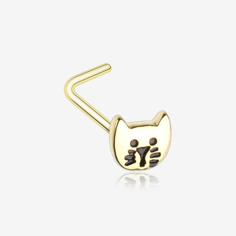 Golden Adorable Kitty Cat L-Shaped Nose Ring-Gold