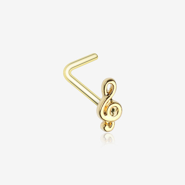 Golden Treble Clef Music Note L-Shaped Nose Ring-Gold