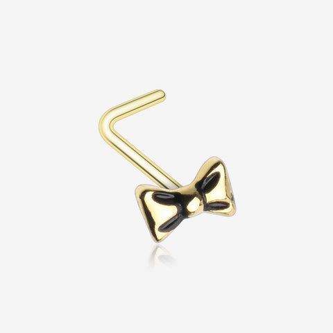 Golden Adorable Dainty Bow-Tie L-Shaped Nose Ring-Gold
