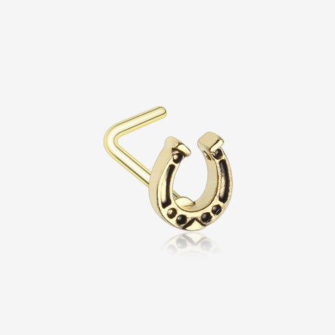 Golden Lucky Horseshoe L-Shaped Nose Ring-Gold