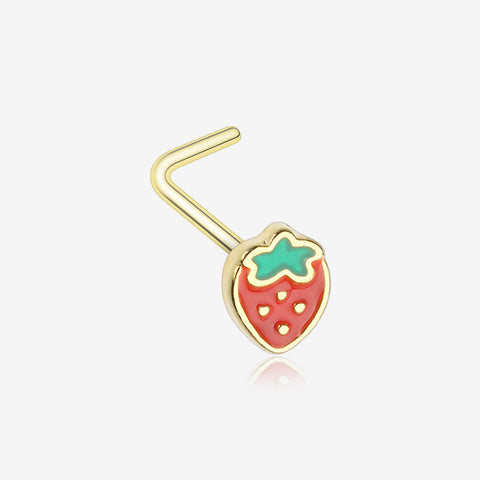 Golden Adorable Strawberry L-Shaped Nose Ring-Red