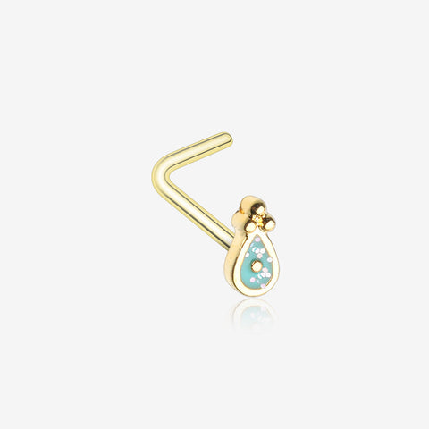 Golden Mandala Ryn Sparkle L-Shaped Nose Ring-Teal