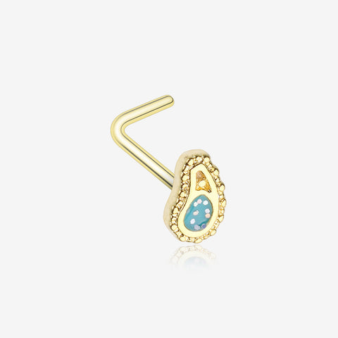 Golden Paisley Mandala Sparkle L-Shaped Nose Ring-Teal