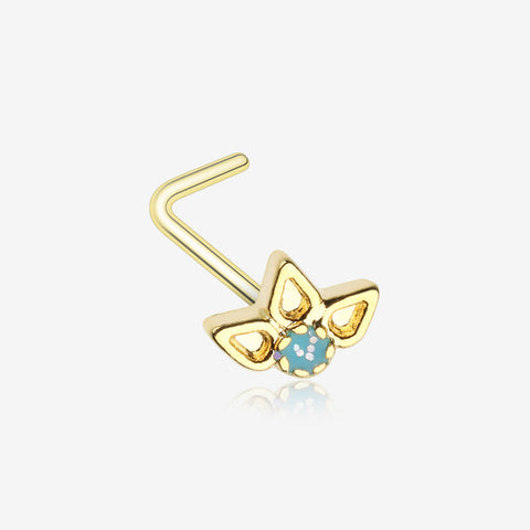 Golden Lotus Ornate Sparkle L-Shaped Nose Ring-Teal