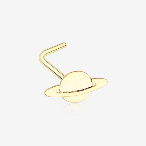 Golden Saturn Planet L-Shaped Nose Ring-Gold