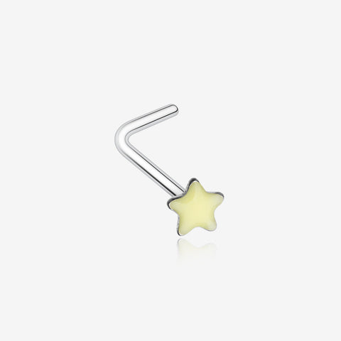 Glow in the Dark Star L-Shaped Nose Ring-Yellow