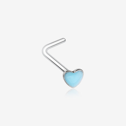 Glow in the Dark Heart L-Shaped Nose Ring-Blue