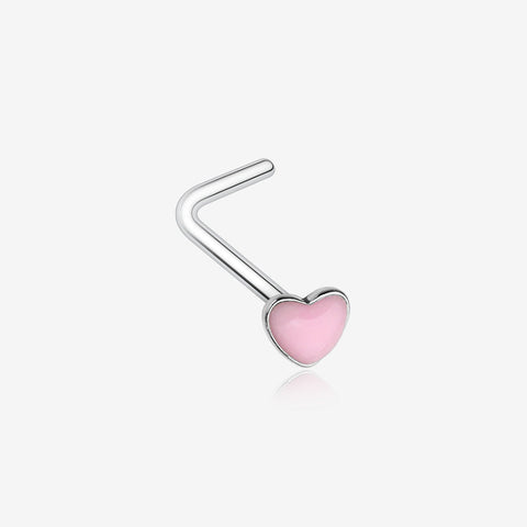 Glow in the Dark Heart L-Shaped Nose Ring-Pink