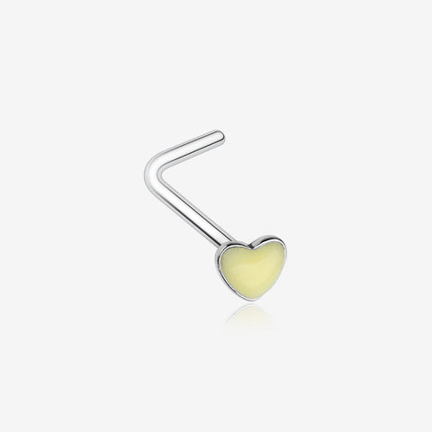 Glow in the Dark Heart L-Shaped Nose Ring-Yellow