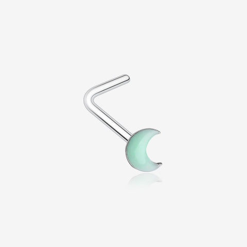 Glow in the Dark Crescent Moon L-Shaped Nose Ring-Green