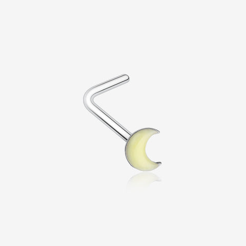 Glow in the Dark Crescent Moon L-Shaped Nose Ring-Yellow