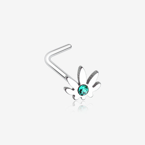Classic Cannabis Sparkle L-Shaped Nose Ring-Dark Green
