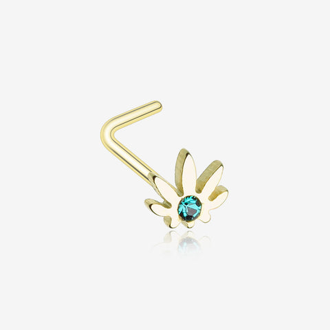 Golden Cannabis Sparkle L-Shaped Nose Ring-Dark Green