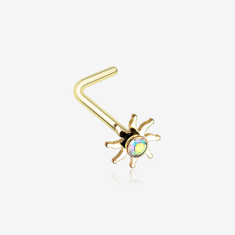 Golden Blazing Sun Sparkle L-Shaped Nose Ring-Aurora Borealis
