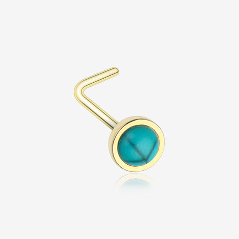 Golden Bezel Set Turquoise Stone L-Shaped Nose Ring-Turquoise