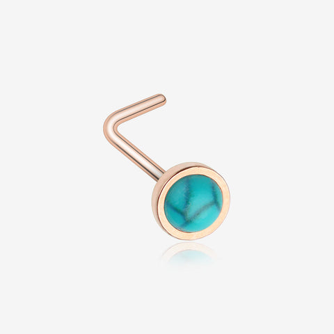 Rose Gold Bezel Set Turquoise Stone L-Shaped Nose Ring-Turquoise