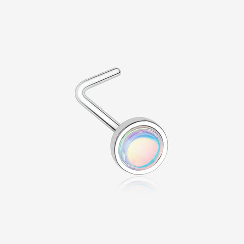 Bezel Set Iridescent Revo Sparkle L-Shaped Nose Ring-Rainbow/Multi-Color