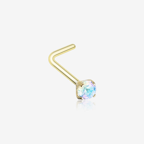 Golden Iridescent Sparkle Gem Prong Set L-Shaped Nose Ring-Vitrail Light