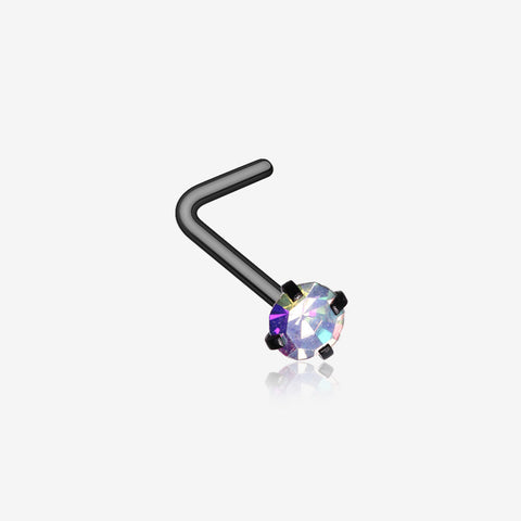 Blackline Iridescent Sparkle Gem Prong Set L-Shaped Nose Ring-Aurora Borealis