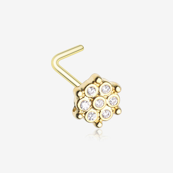 Golden Snowflake Extravagant Sparkle L-Shaped Nose Ring-Clear Gem