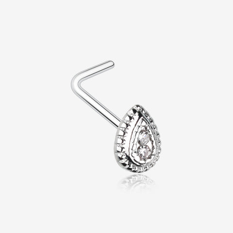 Bali Avice Teardrop Sparkle L-Shaped Nose Ring-Clear Gem
