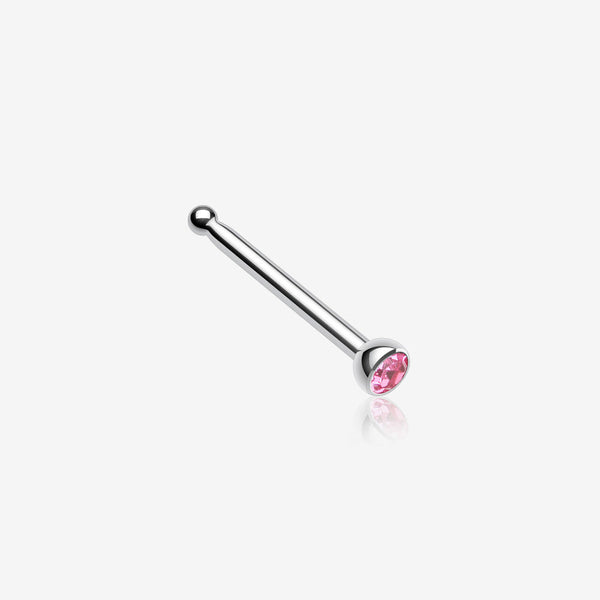 Press Fit Gem Top Steel Nose Stud Ring-Pink