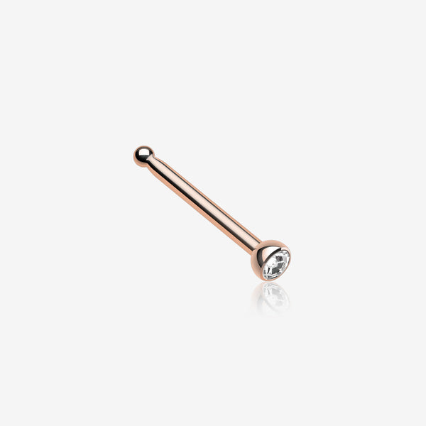 Rose Gold Press Fit Gem Top Steel Nose Stud Ring-Clear Gem