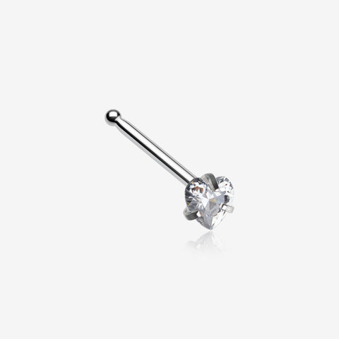Heart Prong Set Gem Top Steel Nose Stud Ring-Clear Gem