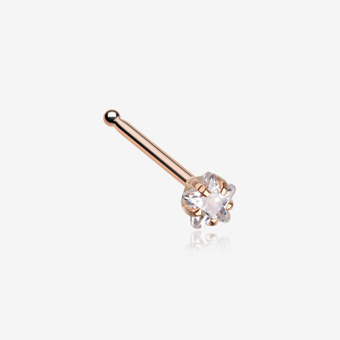 Rose Gold Star Prong Set Gem Top Nose Stud Ring-Clear Gem