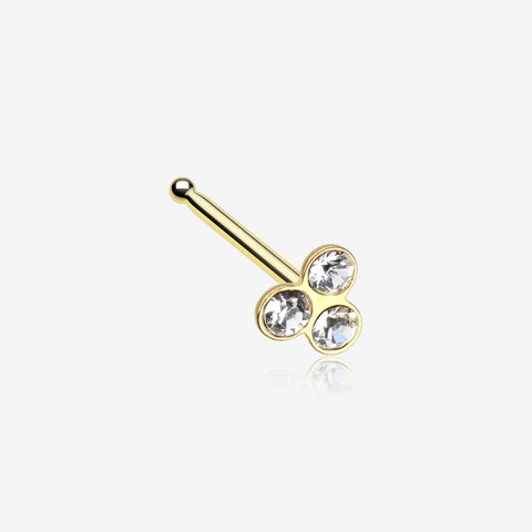 Golden Trinity Gem Nose Stud Ring-Clear Gem