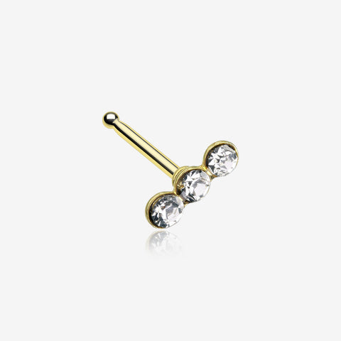 Golden Triple Linear Gem Nose Stud Ring-Clear Gem