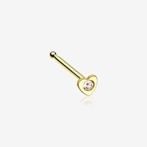 Golden Heart Icon Sparkle Nose Stud Ring-Clear Gem
