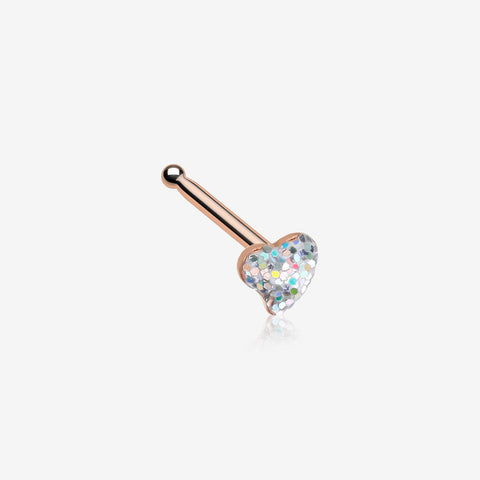 Rose Gold Heart Glitter Sparkle Nose Stud Ring-Aurora Borealis