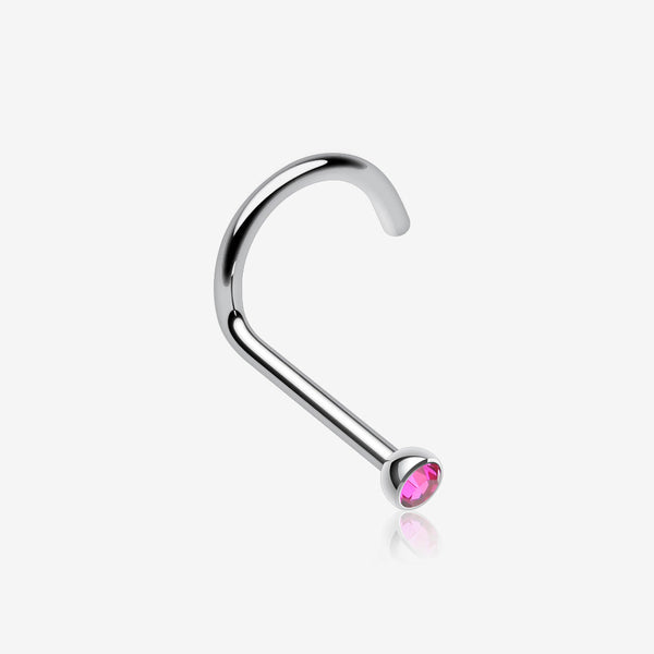 Press Fit Gem Top Steel Nose Screw Ring-Fuchsia