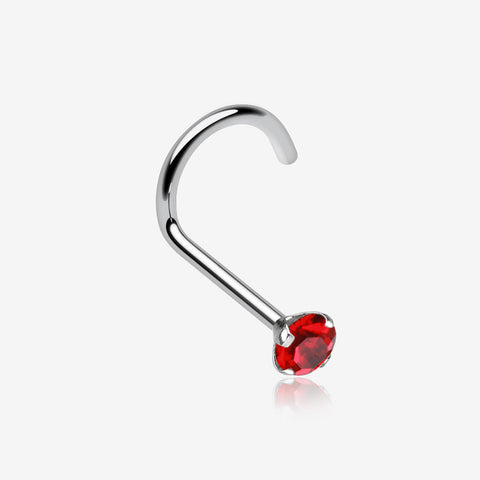 Prong Set Gem Top Steel Nose Screw Ring-Red