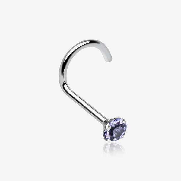 Prong Set Gem Top Steel Nose Screw Ring-Tanzanite