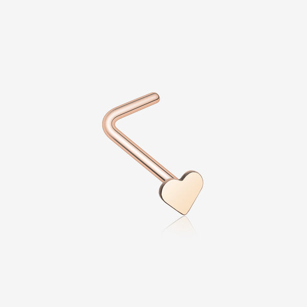 Rose Gold Heart L-Shaped Nose Ring-Rose Gold