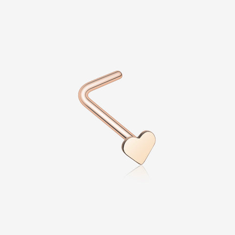 Rose Gold Heart L-Shaped Nose Ring-Rose Gold