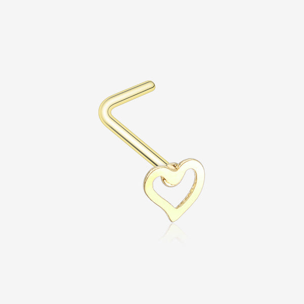 Golden Dainty Heart Icon L-Shaped Nose Ring-Gold