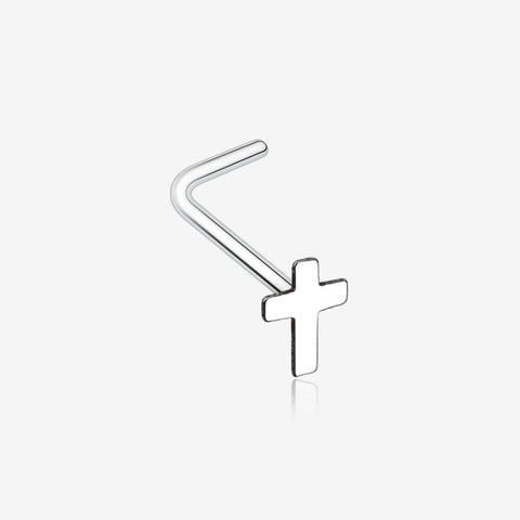 Dainty Cross Icon L-Shaped Nose Ring-Steel