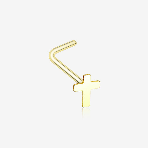 Golden Dainty Cross Icon L-Shaped Nose Ring-Gold