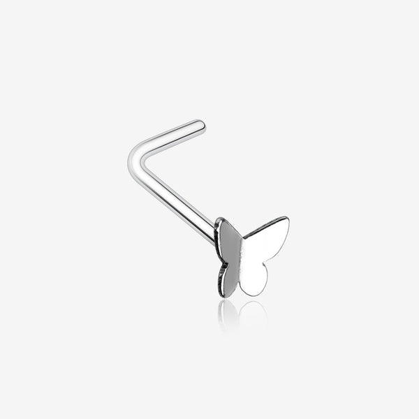 Dainty Butterfly Icon L-Shaped Nose Ring-Steel