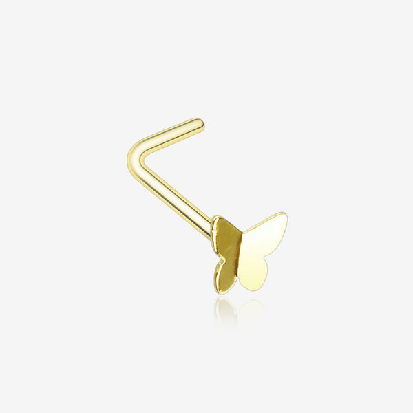 Golden Dainty Butterfly Icon L-Shaped Nose Ring-Gold