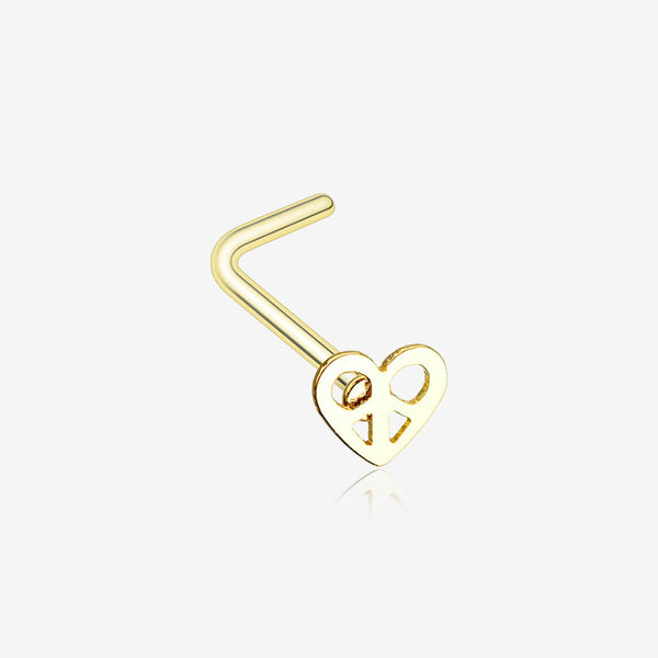 Golden Dainty Pretzel Heart Icon L-Shaped Nose Ring-Gold