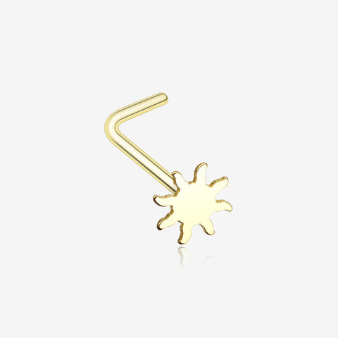 Golden Dainty Blazing Sun Icon L-Shaped Nose Ring-Gold