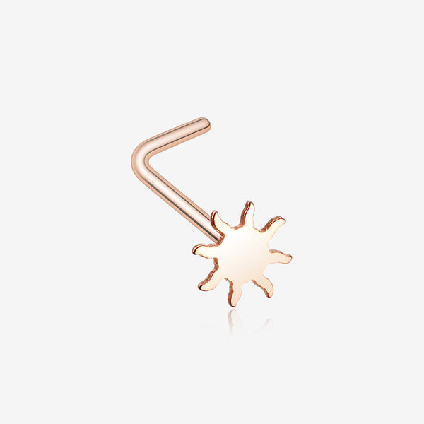 Rose Gold Dainty Blazing Sun Icon L-Shaped Nose Ring-Rose Gold